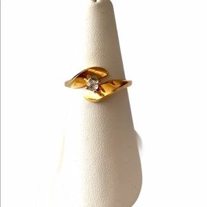 18 Karat Gold Plated Square Back Diamond Ring